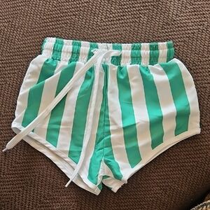Toddler's Green & White Striped Drawstring Swim Shorts